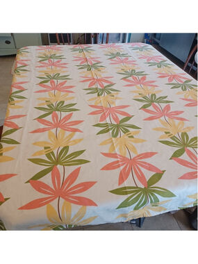 Vintage cotton linen tablecloth with MCM design Large